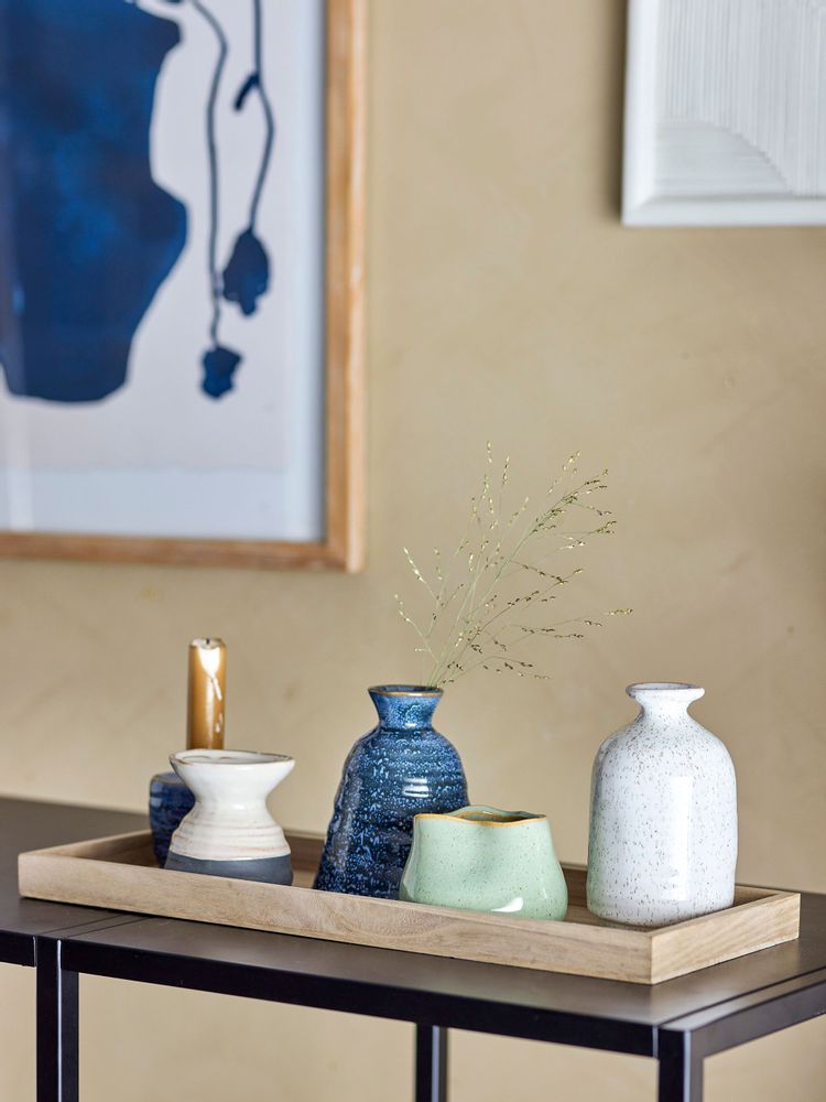 Bougeoirs et photophores  - Longo Plateau avec photophore, Blue, Grès Set of 6 - BLOOMINGVILLE MULTIBRAND HOUSE