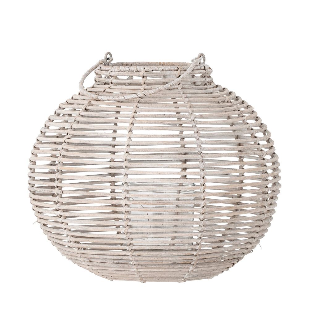 Outdoor table lamps - Malua Lantern w/Glass, White, Rattan - BLOOMINGVILLE