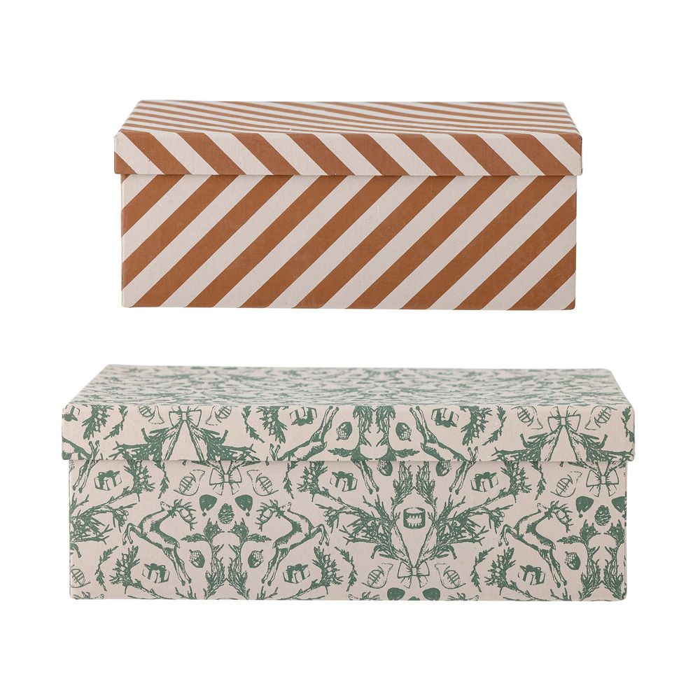 Storage boxes - Mariann Box w/Lid, Green, Recycled Paper Set of 2 - BLOOMINGVILLE MULTIBRAND HOUSE