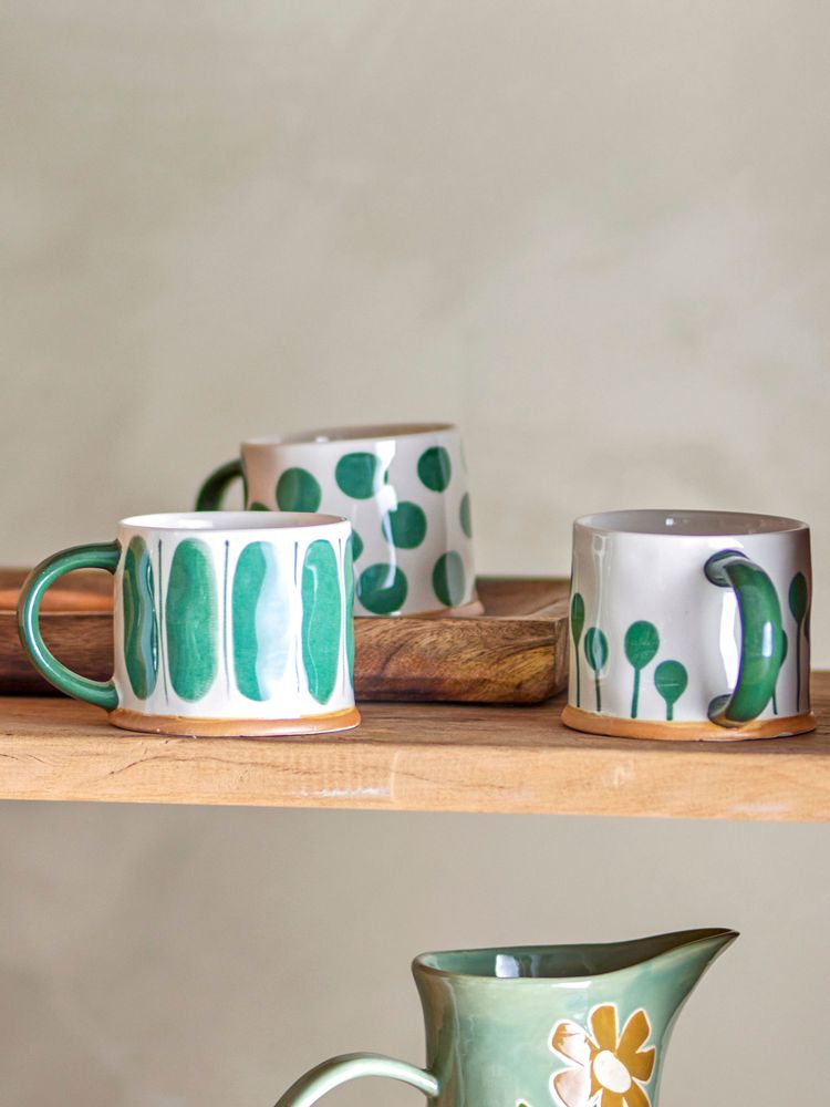 Tasses et mugs - Linora Mug, Verte, Grès Set of 3 - CREATIVE COLLECTION
