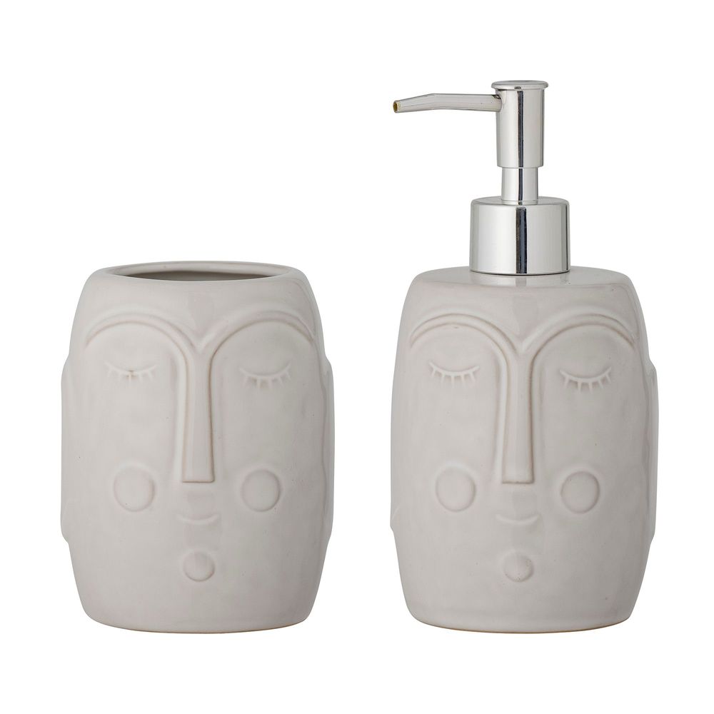 Lave-mains - Niga Set de distributeur de savon, Nature, Porcelaine Set of 2 - BLOOMINGVILLE MULTIBRAND HOUSE