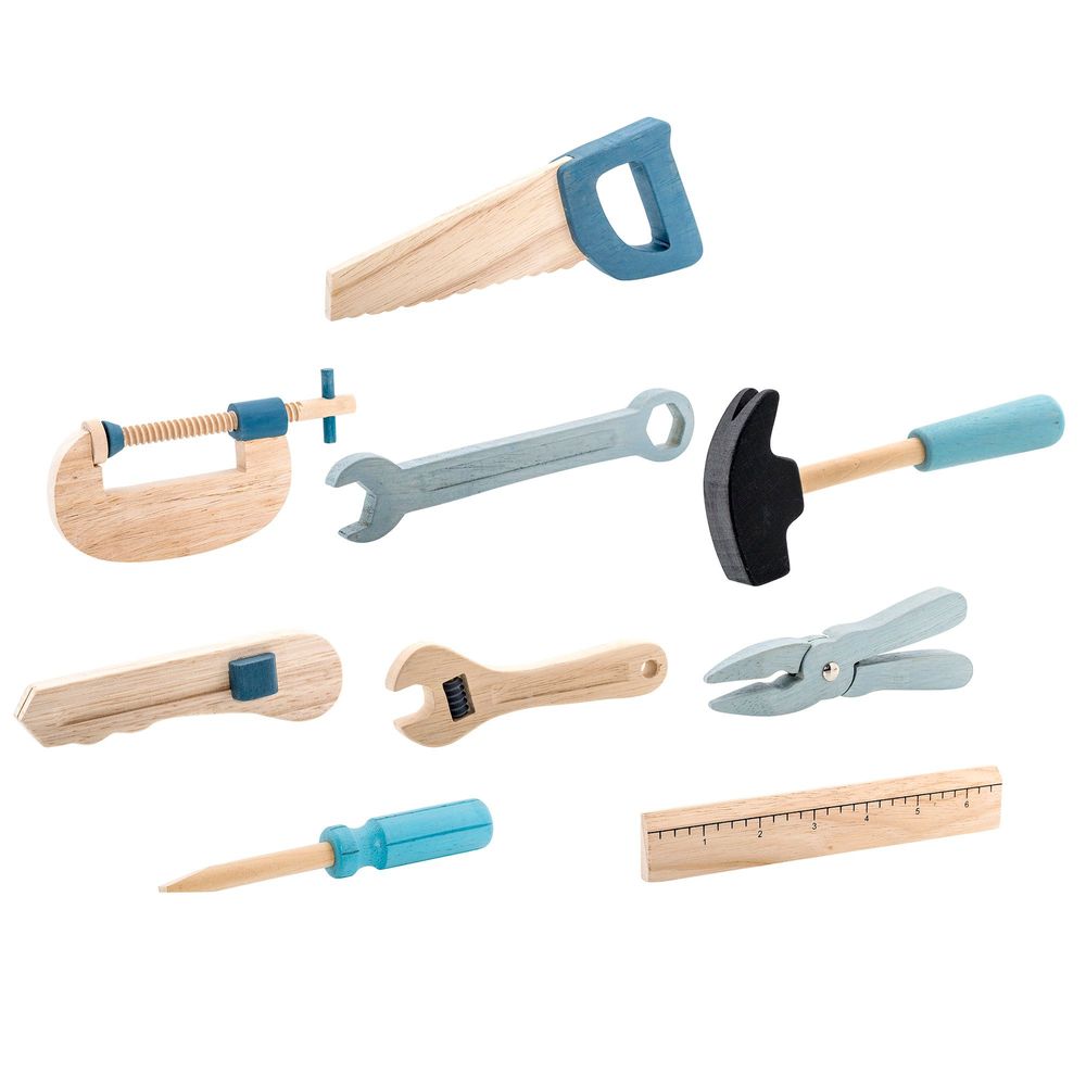 Jouets enfants - Robin Kit dÉoutils en jouet, Blue, Hêtre Set of 9 - BLOOMINGVILLE MINI