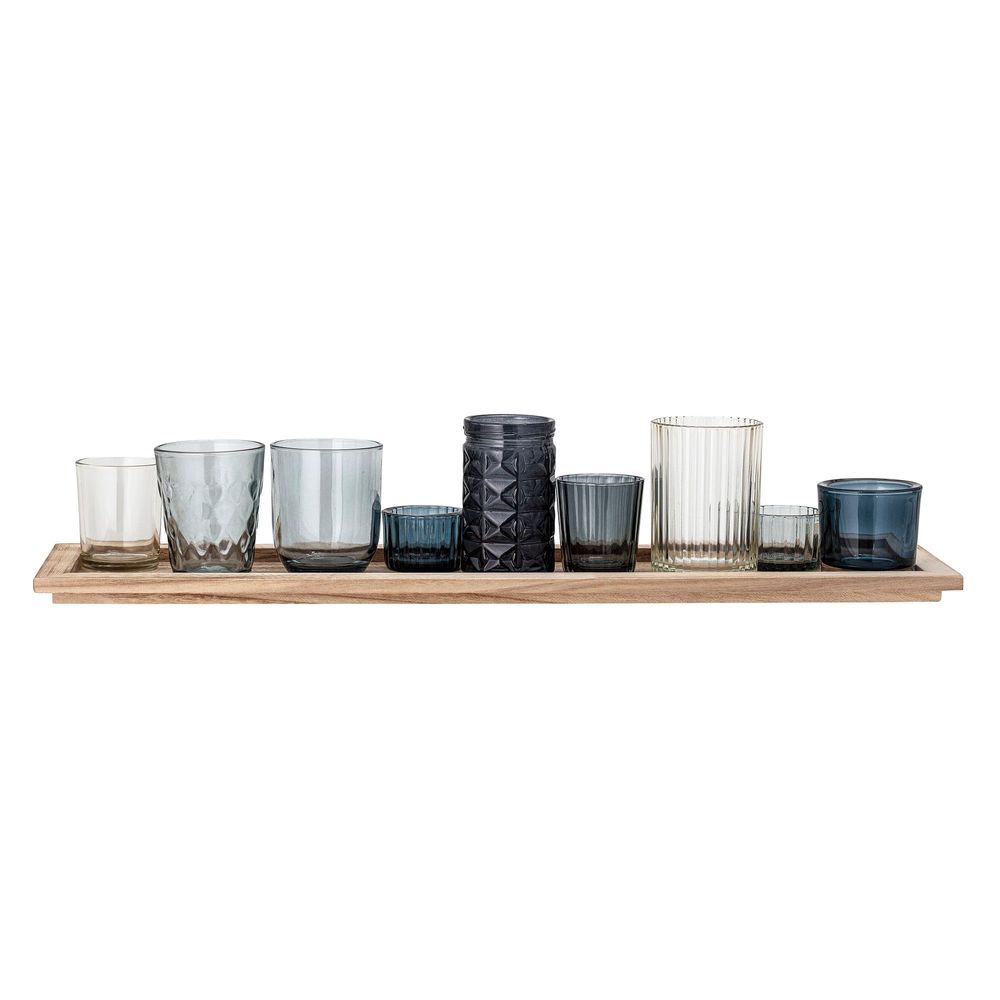 Candlesticks and candle holders - Sanga Tray w/Votive, Blue, Glass Set of 10 - BLOOMINGVILLE MULTIBRAND HOUSE