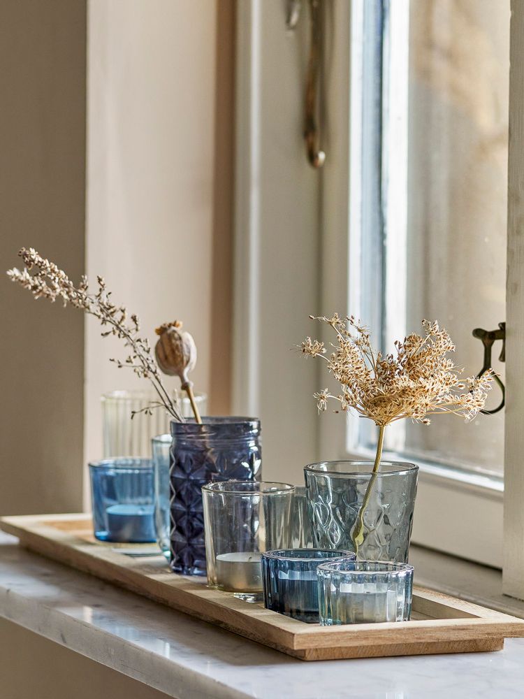 Candlesticks and candle holders - Sanga Tray w/Votive, Blue, Glass Set of 10 - BLOOMINGVILLE MULTIBRAND HOUSE