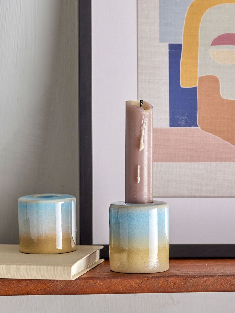 Candlesticks and candle holders - Safie Candle Holder, Blue, Stoneware Set of 2 - BLOOMINGVILLE MULTIBRAND HOUSE