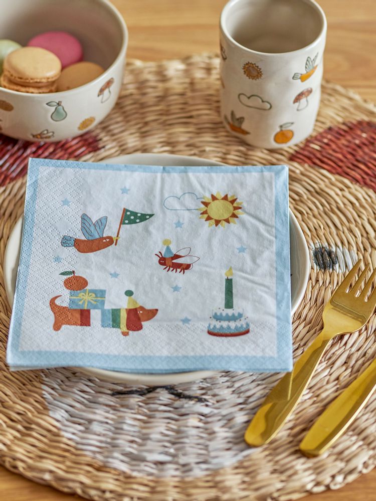 Napkins - Charlie Napkin, Blue, FSC® Mix, Papier Pack of 20 - BLOOMINGVILLE MINI