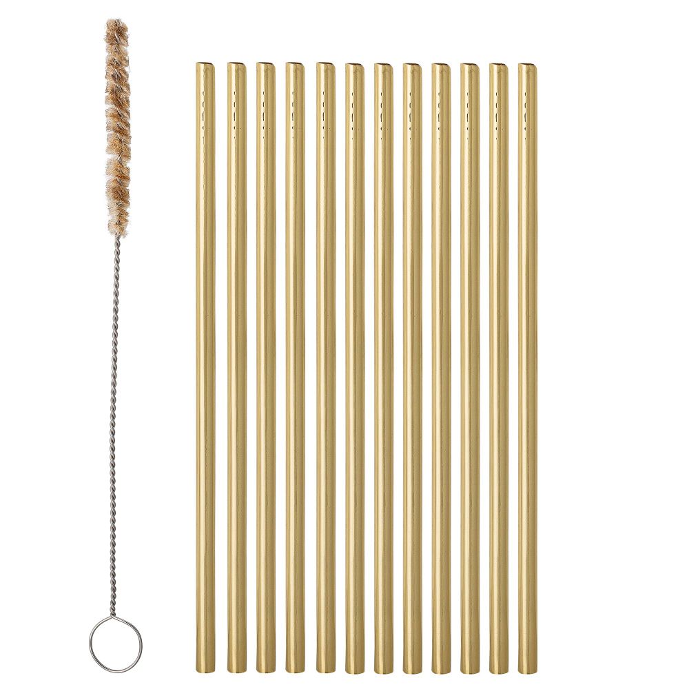 Wine accessories - Mendi Straw & Brush, Gold, Stainless Steel Pack of 12 - BLOOMINGVILLE MULTIBRAND HOUSE