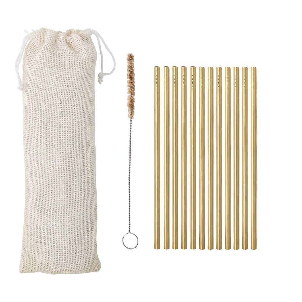 Wine accessories - Mendi Straw & Brush, Gold, Stainless Steel Pack of 12 - BLOOMINGVILLE MULTIBRAND HOUSE