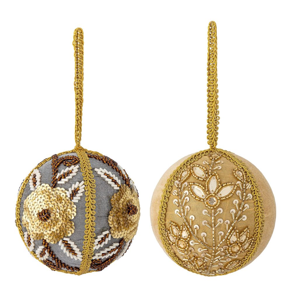 Christmas garlands and baubles - Jenna Ornament, Gold, Polyester Set of 2 - BLOOMINGVILLE MULTIBRAND HOUSE
