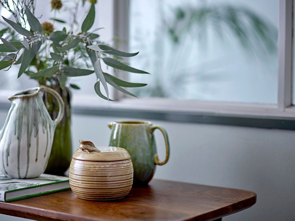 Food storage - Moss Jar w/Lid & Spoon, Nature, Stoneware Set - CREATIVE COLLECTION