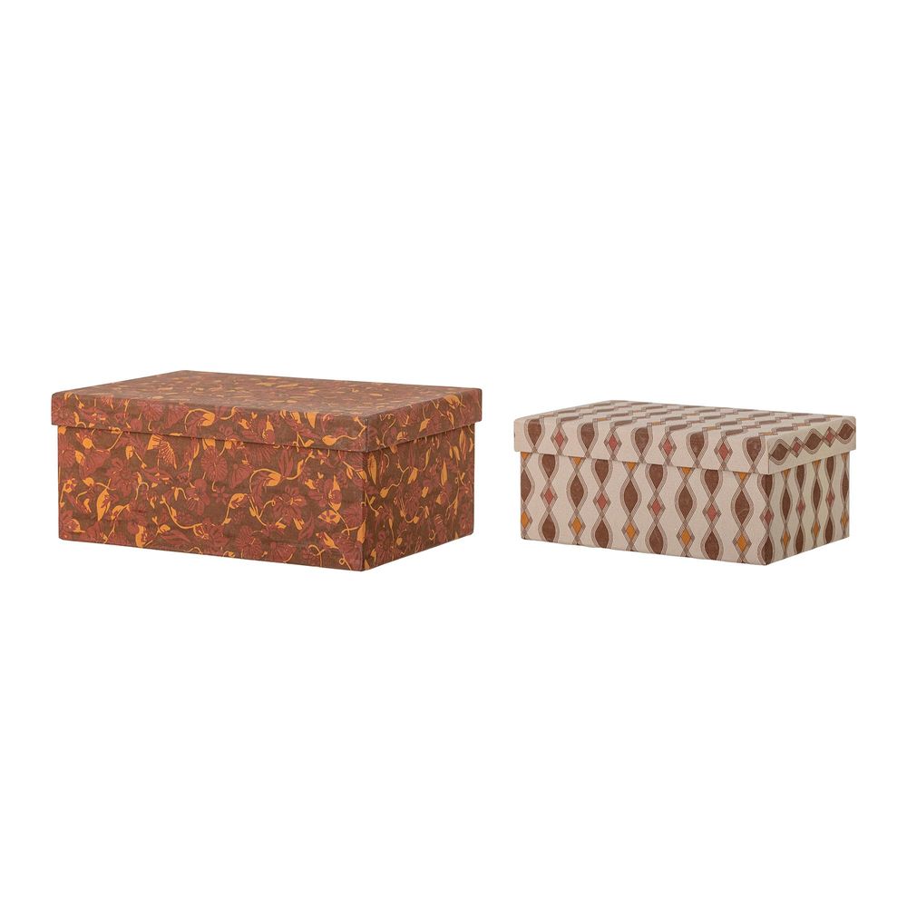Boîtes de rangement - Saliha Boîte avec couvercle, Rouge, Papier Set of 2 - BLOOMINGVILLE MULTIBRAND HOUSE