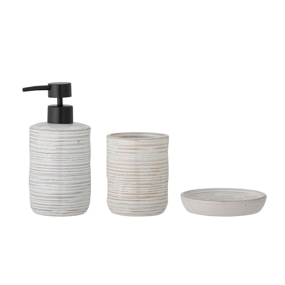 Lave-mains - Winta Set de distributeur de savon, Nature, Grès Set of 3 - BLOOMINGVILLE