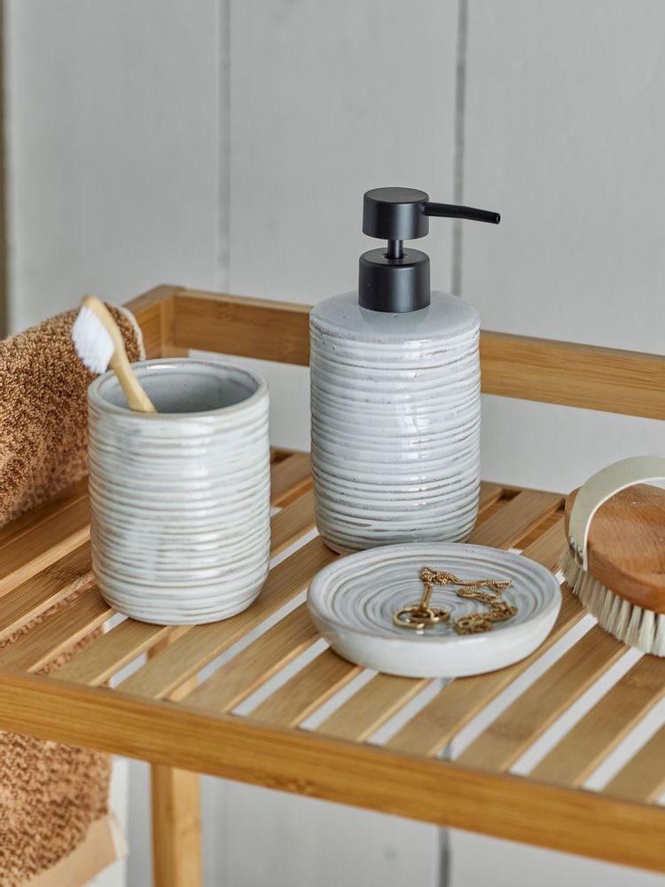 Lave-mains - Winta Set de distributeur de savon, Nature, Grès Set of 3 - BLOOMINGVILLE