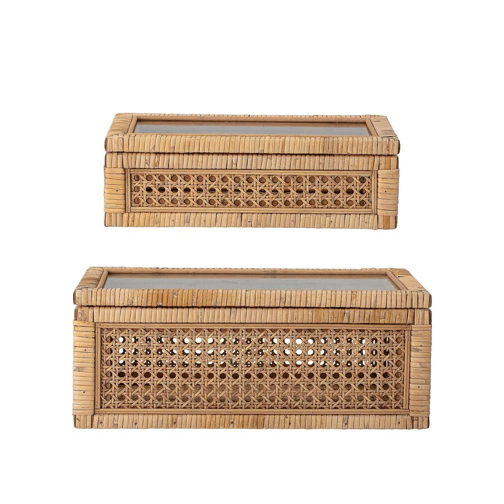 Storage boxes - Lally Box w/Lid, Nature, Rattan Set of 2 - BLOOMINGVILLE MULTIBRAND HOUSE