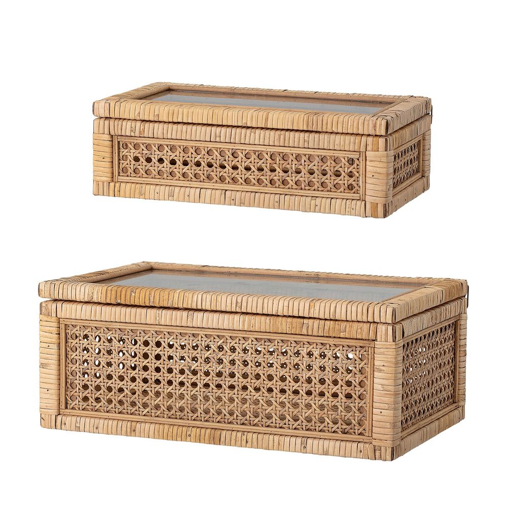 Storage boxes - Lally Box w/Lid, Nature, Rattan Set of 2 - BLOOMINGVILLE MULTIBRAND HOUSE