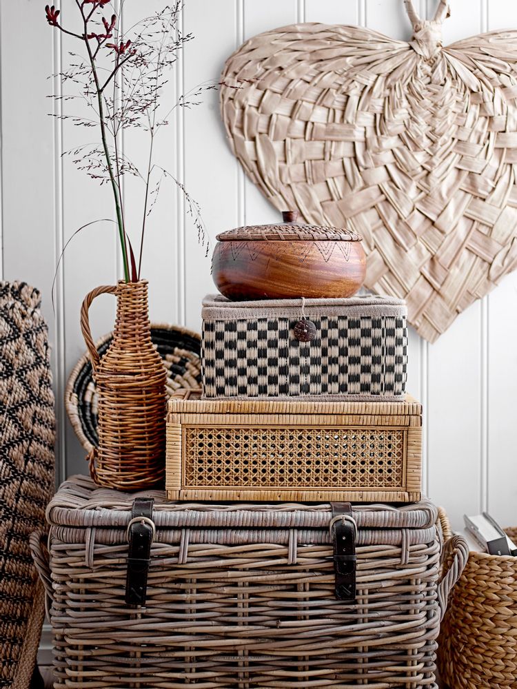 Storage boxes - Lally Box w/Lid, Nature, Rattan Set of 2 - BLOOMINGVILLE MULTIBRAND HOUSE