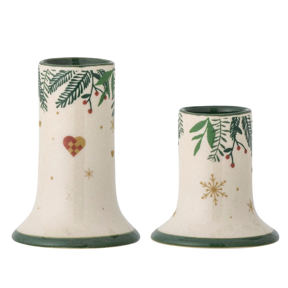 Bougeoirs et photophores - Grazia Bougeoir, Verte, Grès Set of 2 - BLOOMINGVILLE MULTIBRAND HOUSE