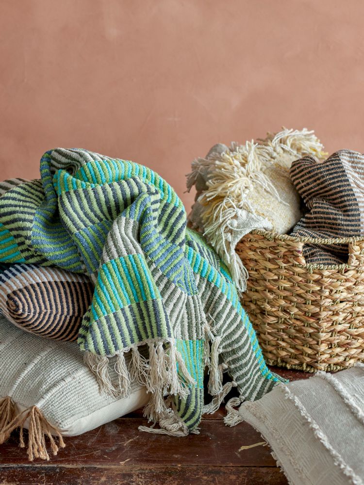 Throw blankets - Isnel Throw, Blue, Recycled Cotton - CREATIVE COLLECTION