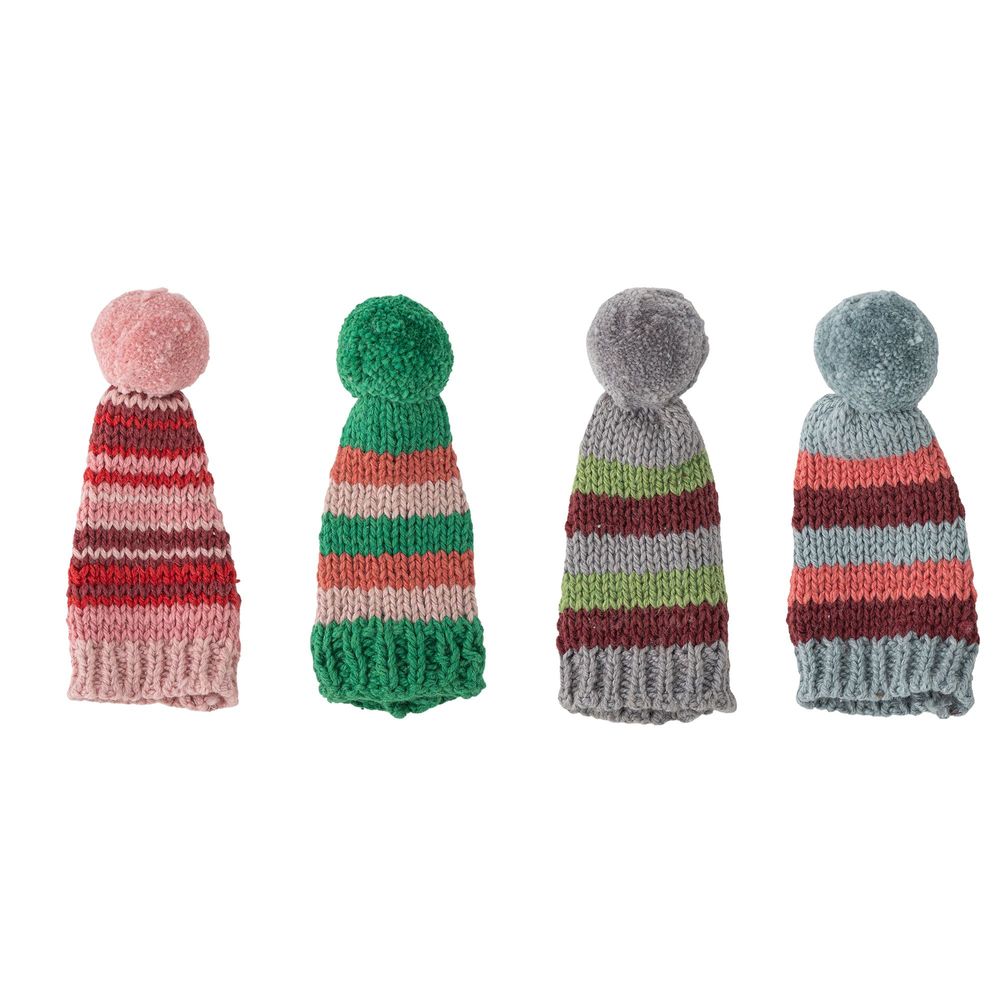 Decorative objects - Natale Deco Bottle Hat, Red, Cotton Set of 4 - BLOOMINGVILLE MULTIBRAND HOUSE
