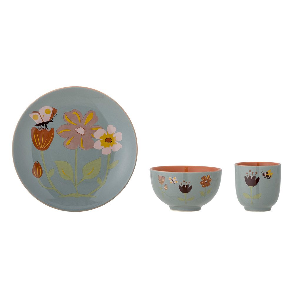 Assiettes au quotidien - Meadow Ensemble de vaisselle, Blue, Grès Set of 3 - BLOOMINGVILLE MINI