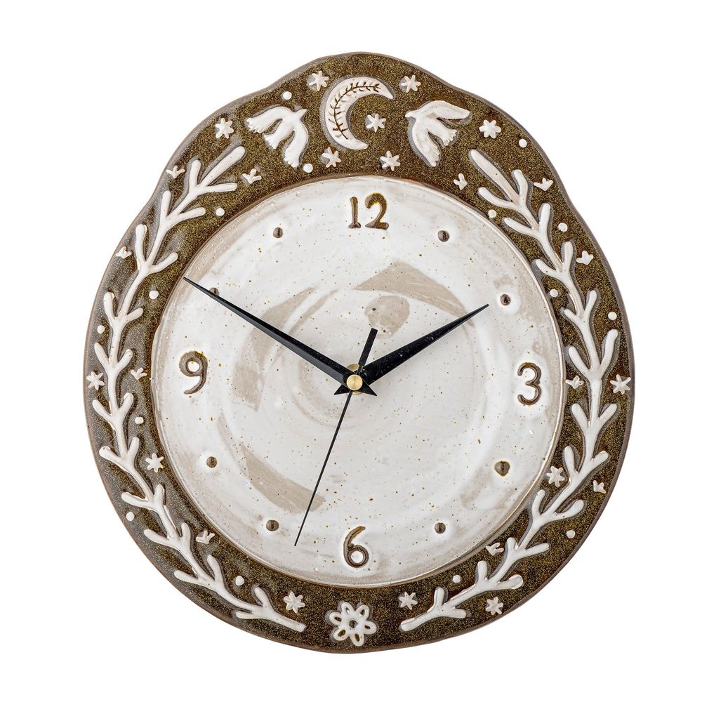 Clocks - Olena Wall Clock, Brown, Stoneware - BLOOMINGVILLE MULTIBRAND HOUSE