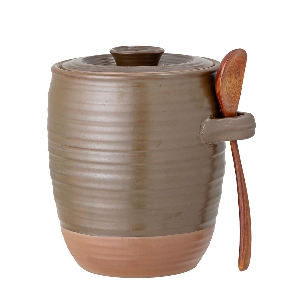 Food storage - Moss Jar w/Lid & Spoon, Green, Stoneware Set - CREATIVE COLLECTION