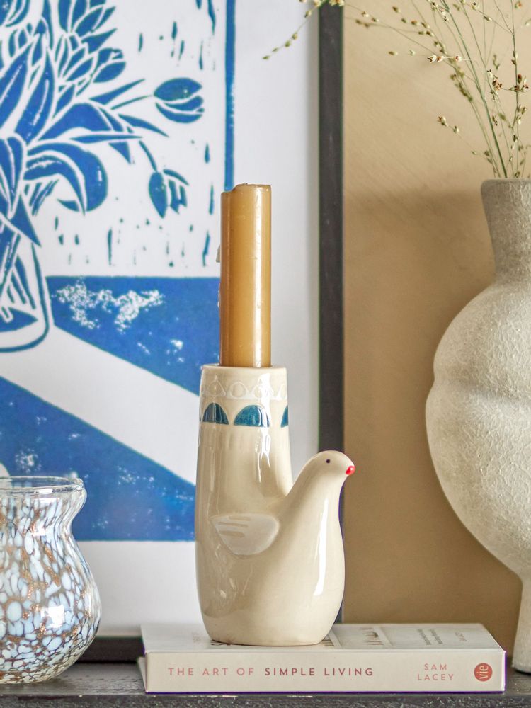 Candlesticks and candle holders - Trudy Candle Holder, White, Stoneware - BLOOMINGVILLE MULTIBRAND HOUSE