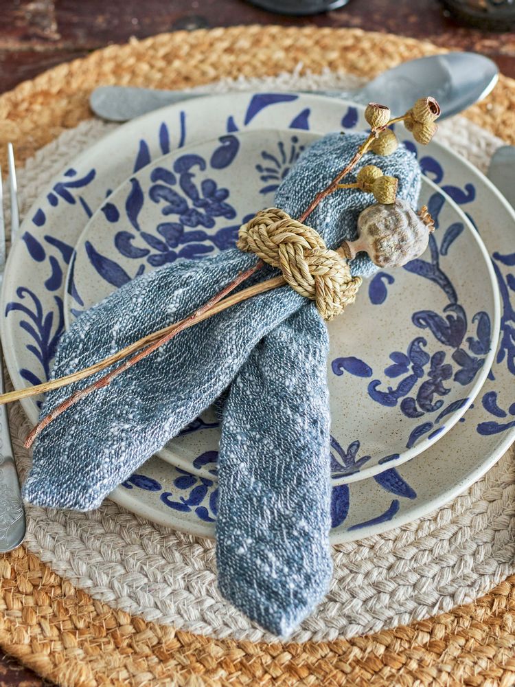 Napkins - Heidi Napkin, Blue, Cotton Set of 4 - CREATIVE COLLECTION