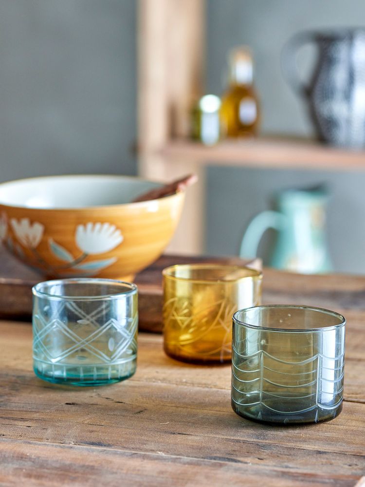 Glass - Jozefina Drinking Glass, Green, Recycled Glass Set of 3 - CREATIVE COLLECTION