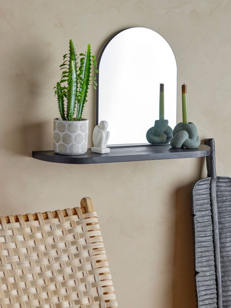 Mirrors - Annlie Mirror w/Shelf, Black, MDF - BLOOMINGVILLE MULTIBRAND HOUSE