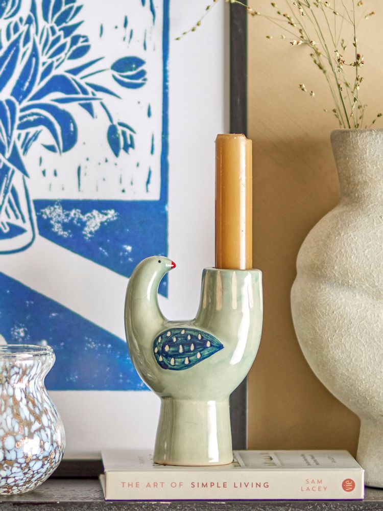 Candlesticks and candle holders - Trudy Candle Holder, Blue, Stoneware - BLOOMINGVILLE MULTIBRAND HOUSE