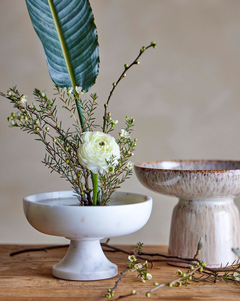Bowls - Eris Pedestal Bowl, White, Marble - BLOOMINGVILLE MULTIBRAND HOUSE