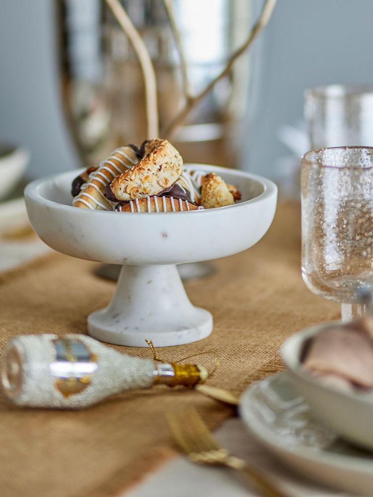 Bowls - Eris Pedestal Bowl, White, Marble - BLOOMINGVILLE MULTIBRAND HOUSE
