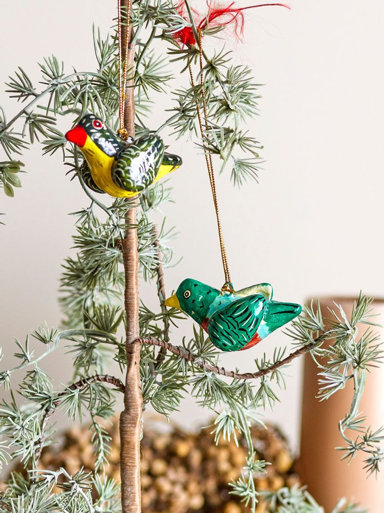 Christmas garlands and baubles - Carmela Ornament, Green, Paper Mache Set of 2 - BLOOMINGVILLE MULTIBRAND HOUSE