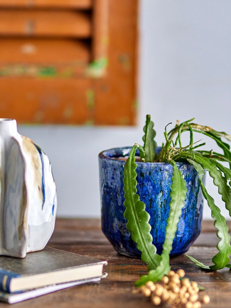 Pots de fleurs - Nilay Pot de fleurs déco, Blue, Terre cuite - CREATIVE COLLECTION
