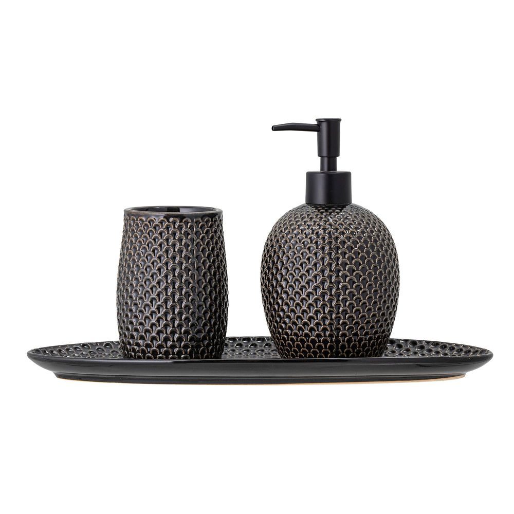 Lave-mains - Hrin Set de distributeur de savon, Gris, Grès Set of 3 - BLOOMINGVILLE MULTIBRAND HOUSE