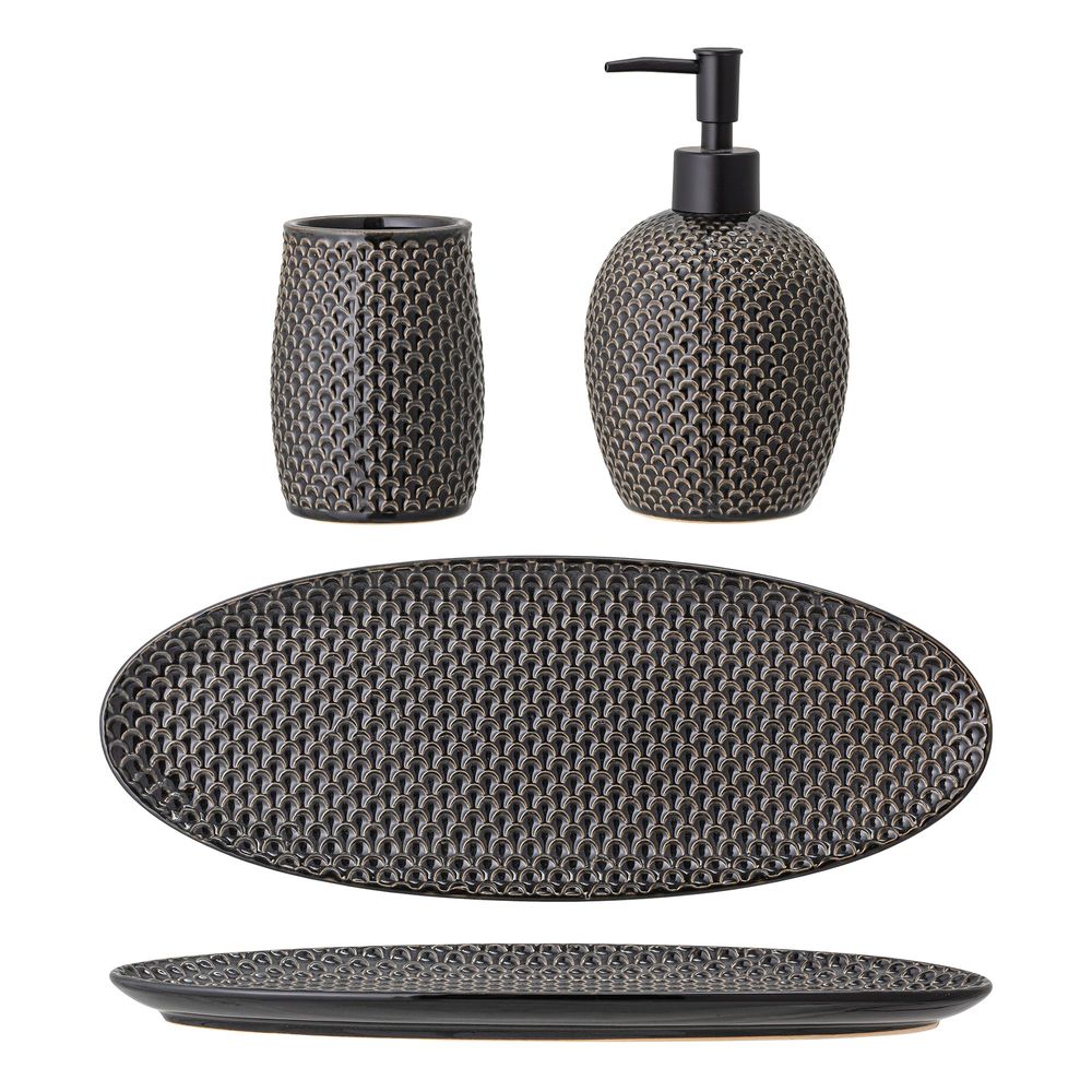 Lave-mains - Hrin Set de distributeur de savon, Gris, Grès Set of 3 - BLOOMINGVILLE MULTIBRAND HOUSE