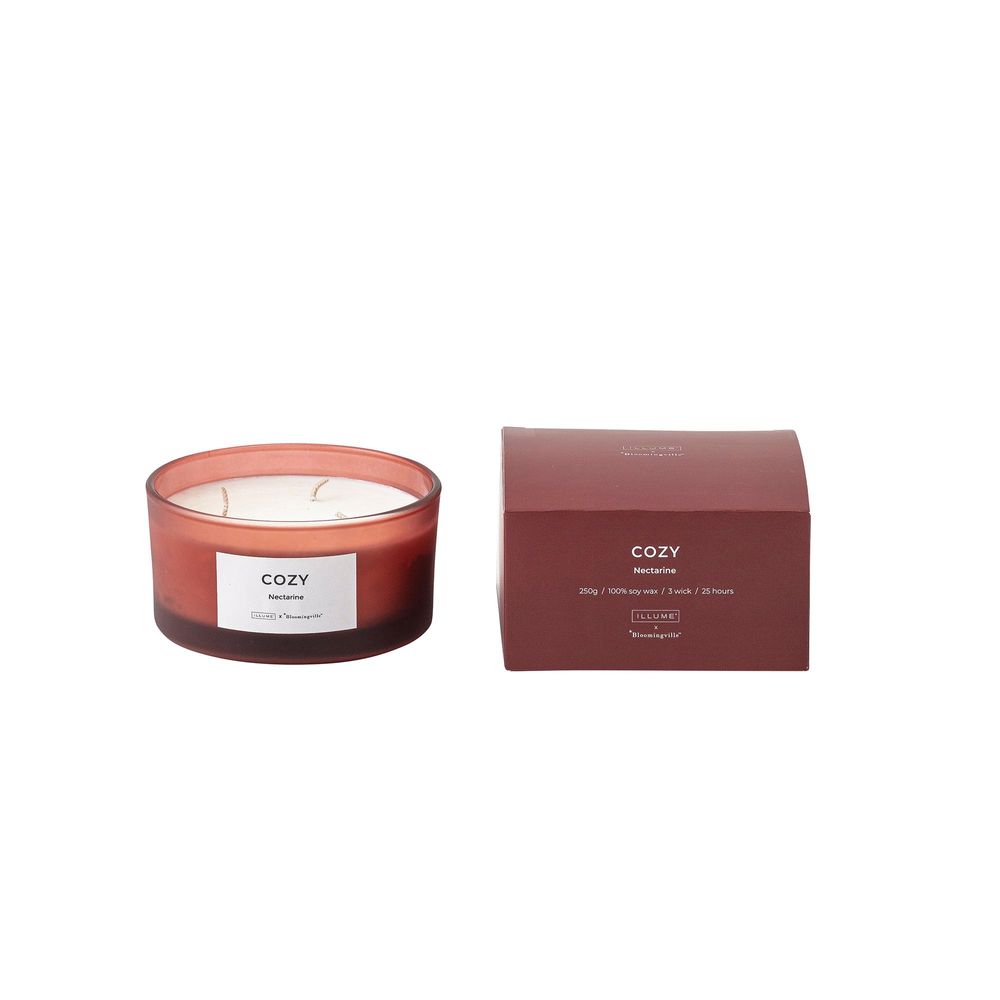 Candles - COZY-Nectarine Scented Candle, Red, Natural Wax - ILLUME X BLOOMINGVILLE