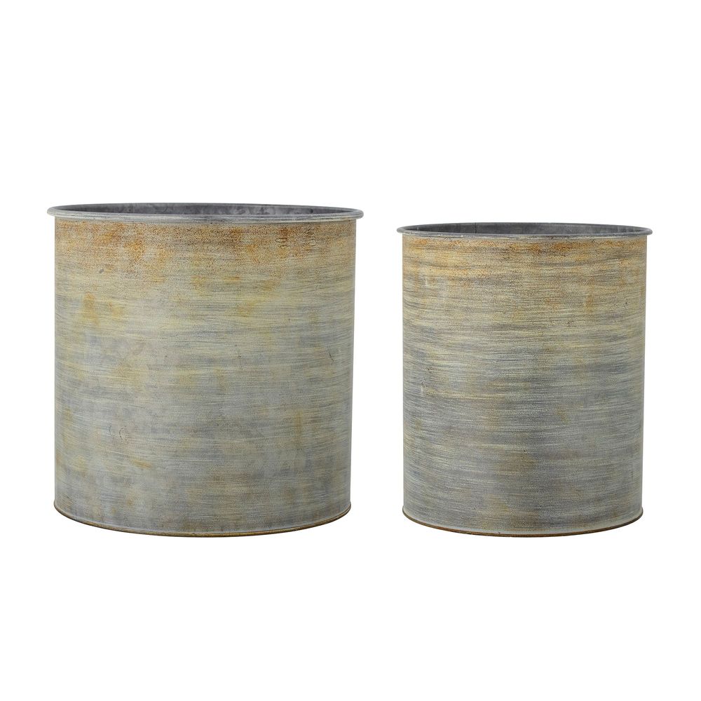 Flower pots - Meick Flowerpot, Nature, Metal Set of 2 - BLOOMINGVILLE MULTIBRAND HOUSE