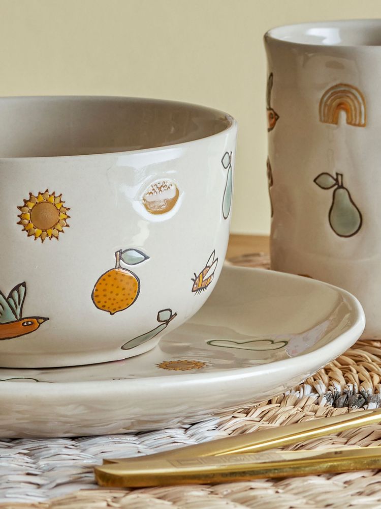 Everyday plates - Agnes Tableware Set, White, Stoneware Set of 3 - BLOOMINGVILLE MINI