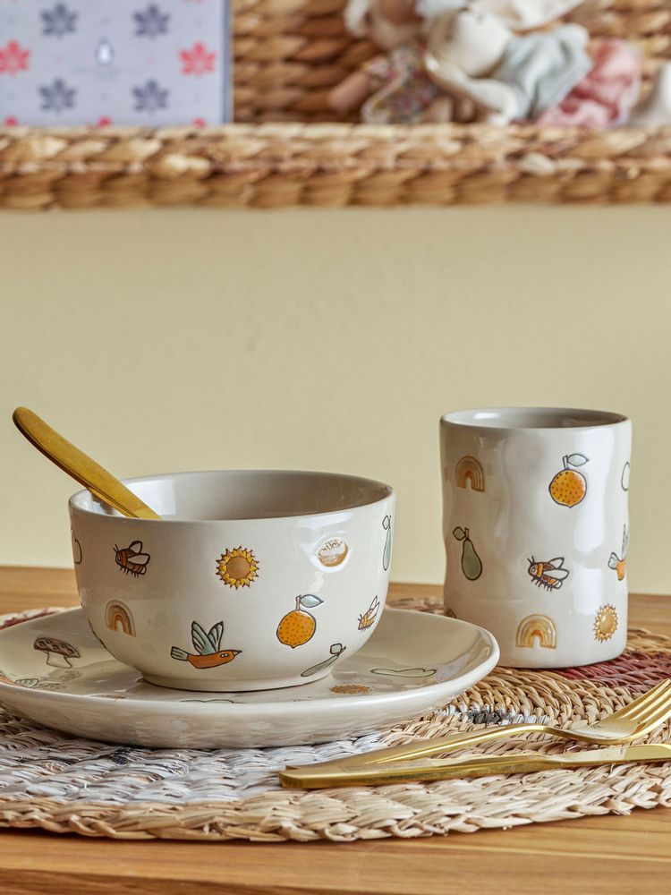Everyday plates - Agnes Tableware Set, White, Stoneware Set of 3 - BLOOMINGVILLE MINI