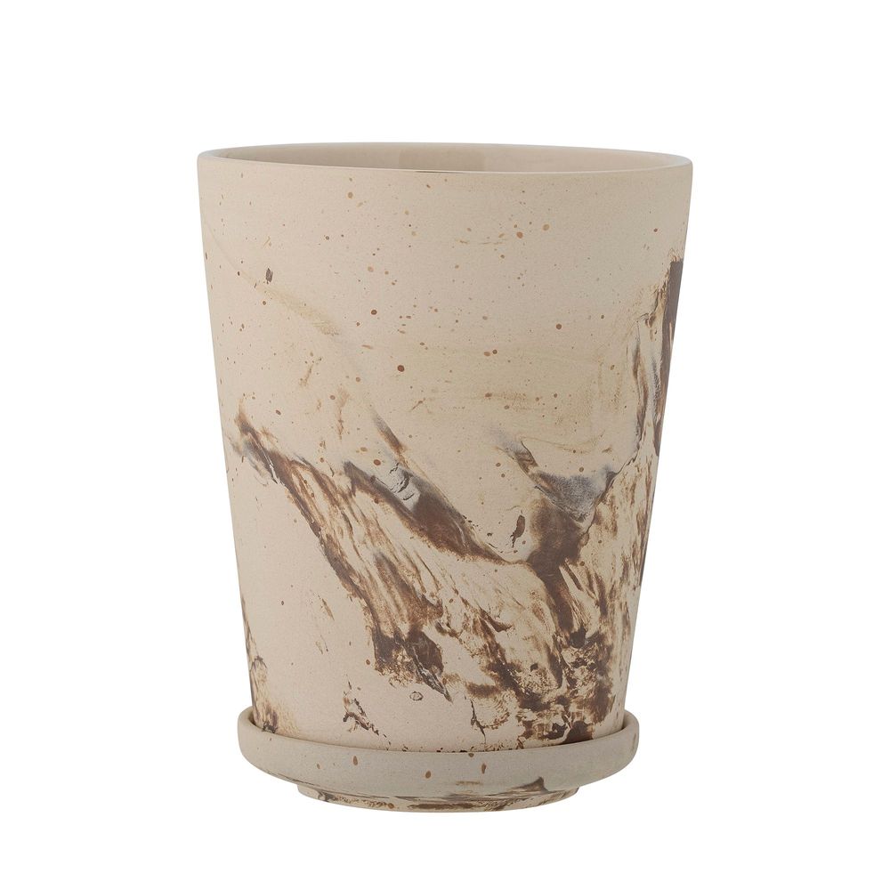 Flower pots - Stacy Flowerpot w/Saucer, Brown, Stoneware - BLOOMINGVILLE MULTIBRAND HOUSE