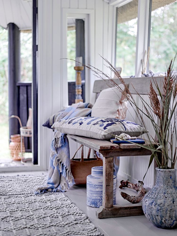 Throw blankets - Largs Throw, Blue, Recycled Cotton - CREATIVE COLLECTION