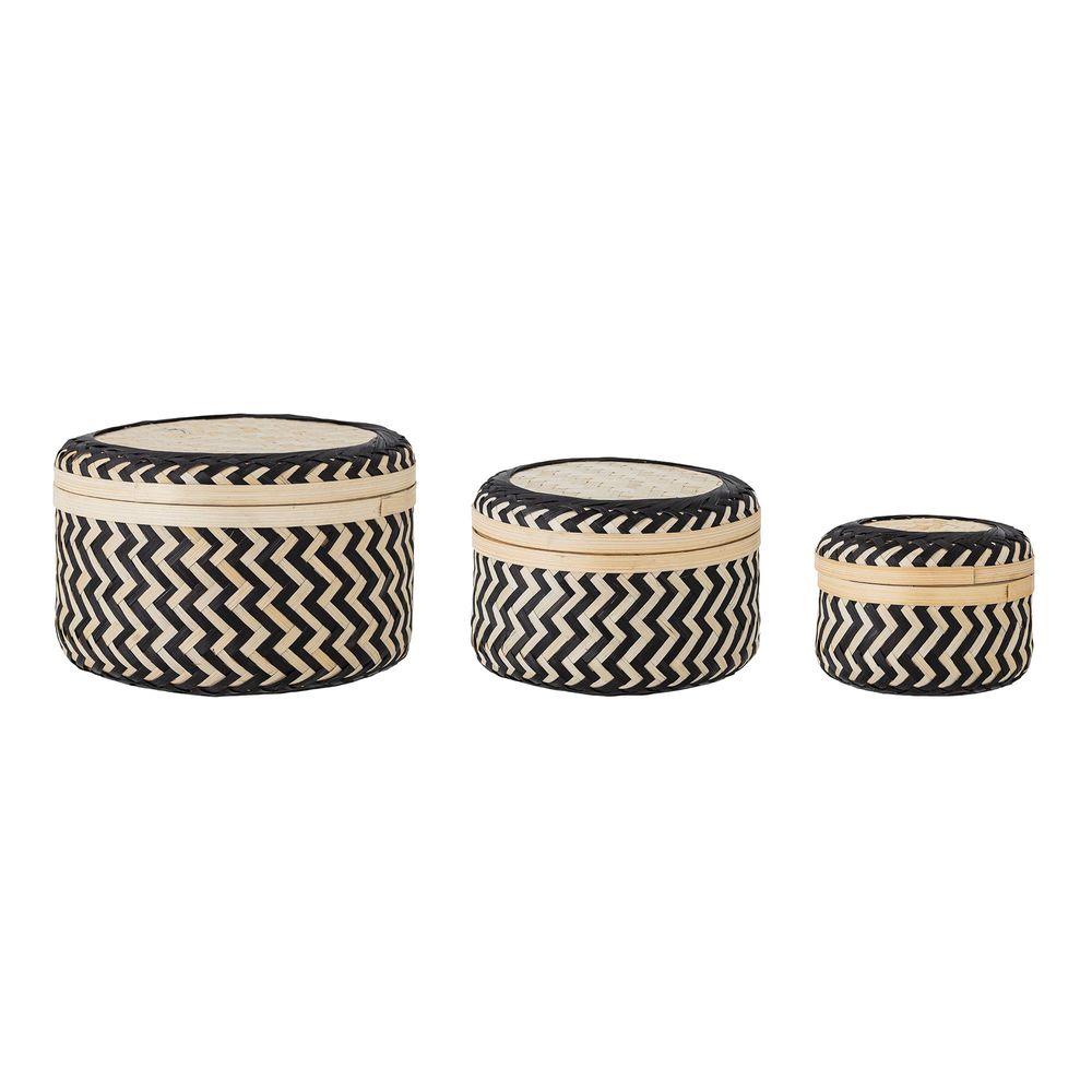 Shopping baskets - Jacob Basket w/Lid, Black, Bamboo Set of 3 - BLOOMINGVILLE MULTIBRAND HOUSE