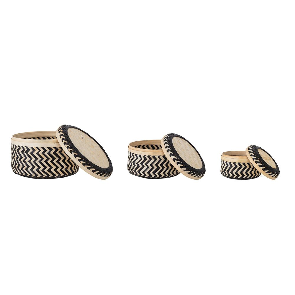 Shopping baskets - Jacob Basket w/Lid, Black, Bamboo Set of 3 - BLOOMINGVILLE MULTIBRAND HOUSE