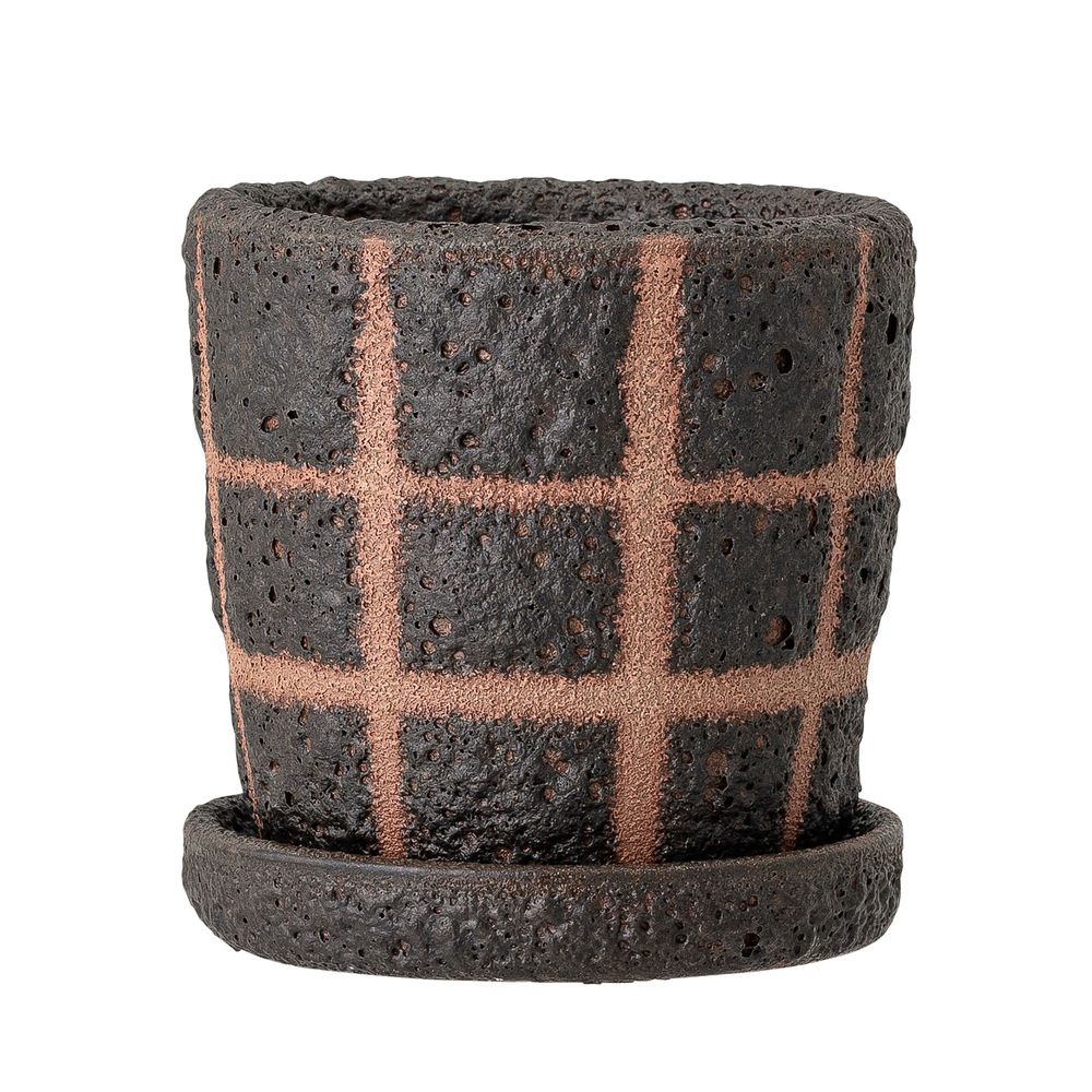 Pots de fleurs - Nami Pot de fleurs déco avec soucoupe, Noir, Terre cuite  - BLOOMINGVILLE MULTIBRAND HOUSE