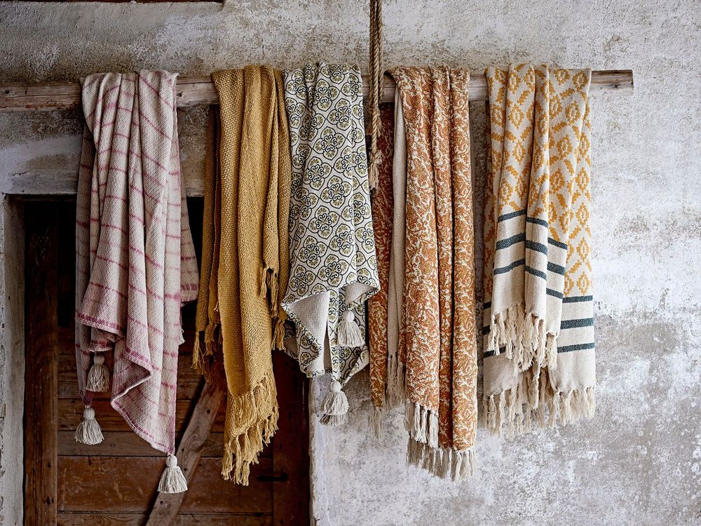 Throw blankets - Fini Throw, Yellow, Recycled Cotton - BLOOMINGVILLE MULTIBRAND HOUSE