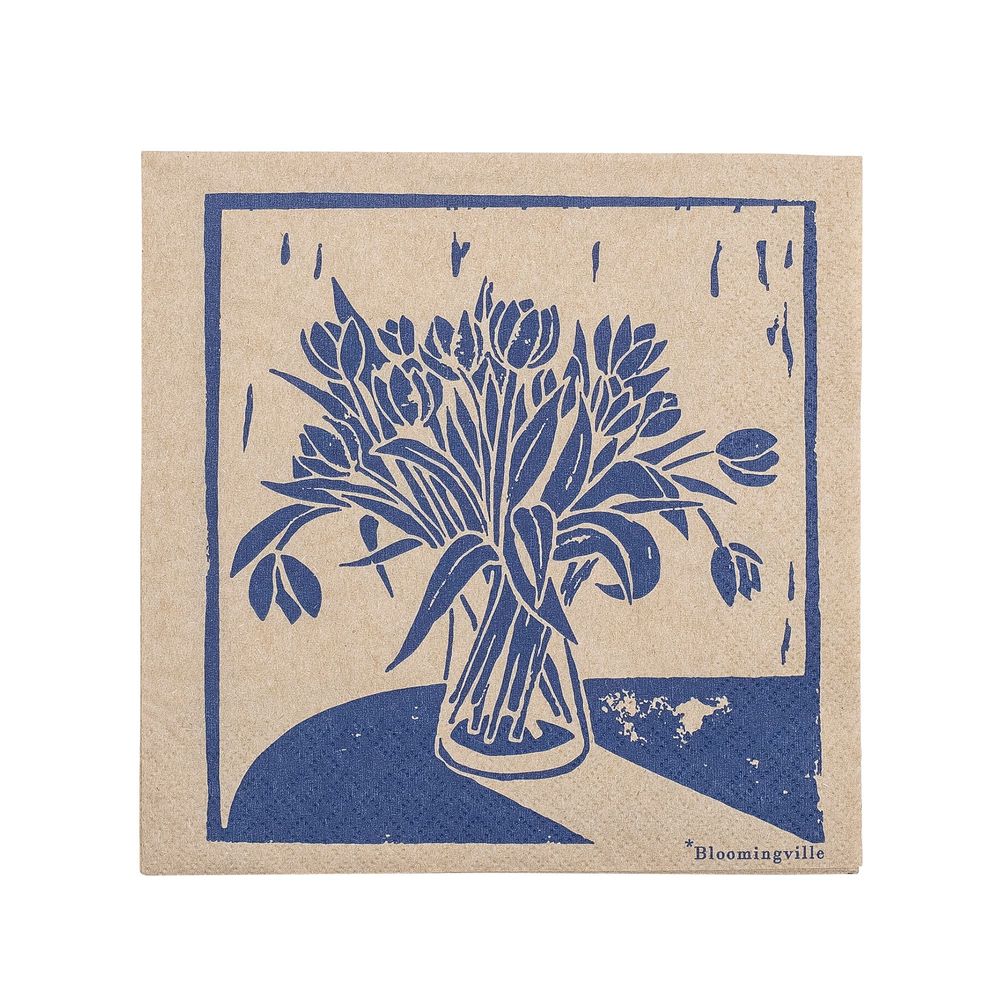 Napkins - Tulips Napkin, Blue, FSC® Recycled, Papir Pack of 20 - BLOOMINGVILLE MULTIBRAND HOUSE