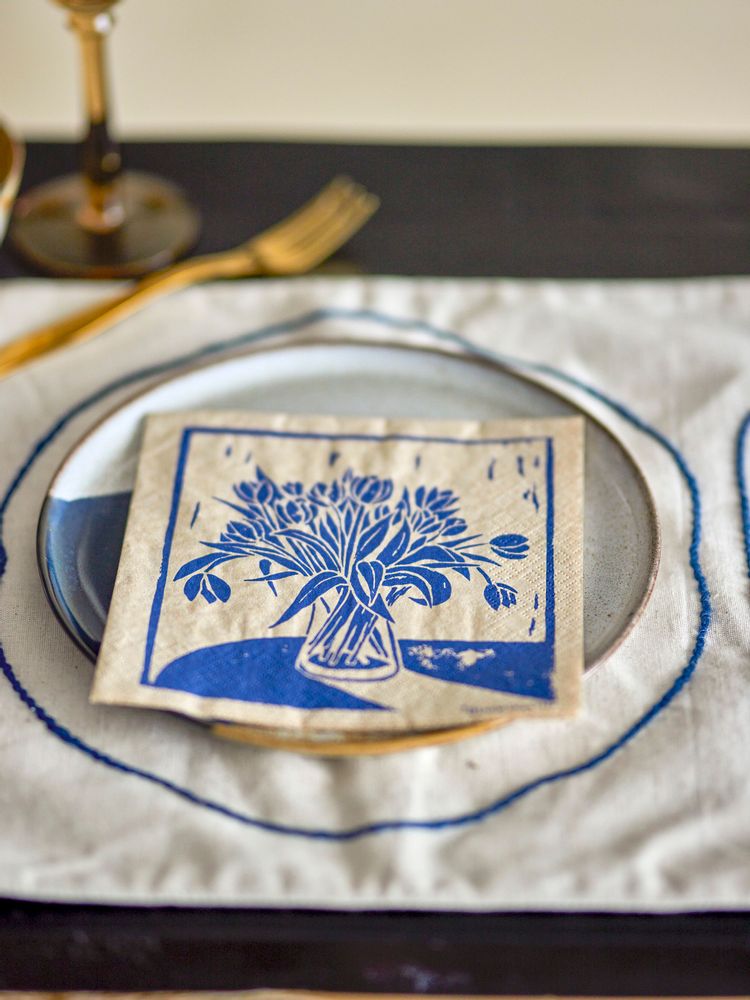 Napkins - Tulips Napkin, Blue, FSC® Recycled, Papir Pack of 20 - BLOOMINGVILLE MULTIBRAND HOUSE