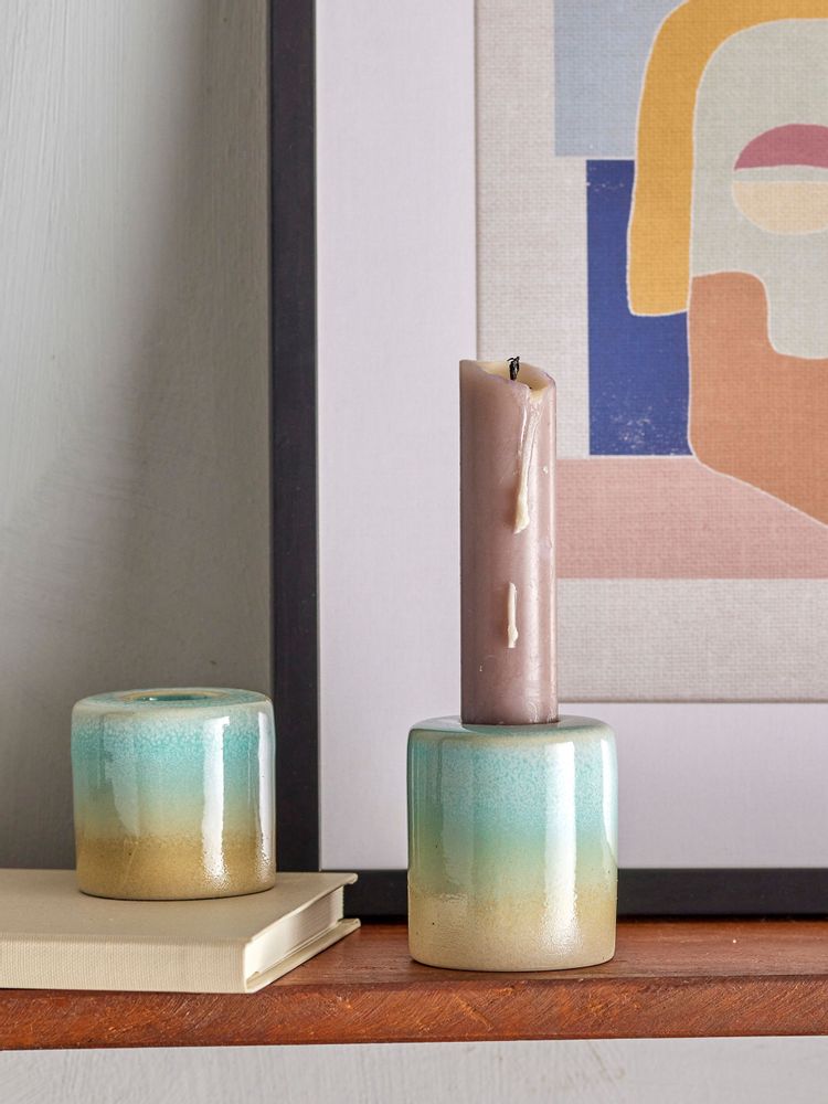 Candlesticks and candle holders - Safie Candle Holder, Green, Stoneware Set of 2 - BLOOMINGVILLE MULTIBRAND HOUSE